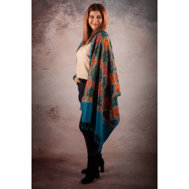 BLUE REVERSIBLE WOOLEN SHAWL WITH HAND MADE INDIA EMBROIDERY