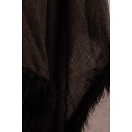 ANTHRACITE GRAY PASHMINA SHAWL WITH BLACK INDIA ARTIFICIAL FUR